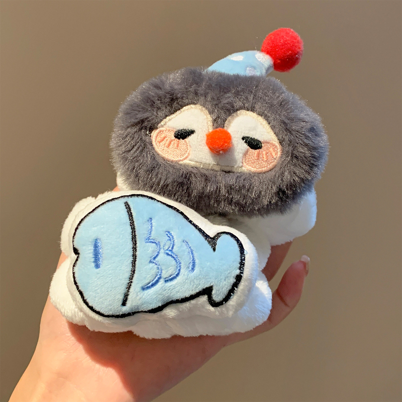 Cute Penguin and Fish Plush Wristband for Women, Anti-Drip and Waterproof Wristband for Washing Face, Autumn and Winter Use