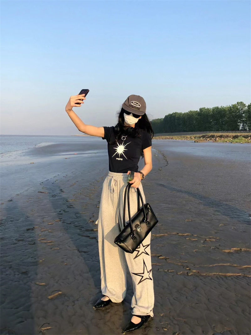 Title 15, Kadın Yıldız İşlemeli Geniş Paça Pantolon, şık ...