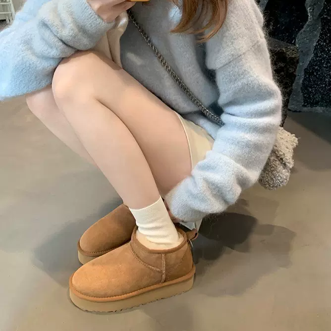 葡萄妈同款现货 2025年新款圆头加厚底棉鞋短筒加绒雪地靴女秋冬