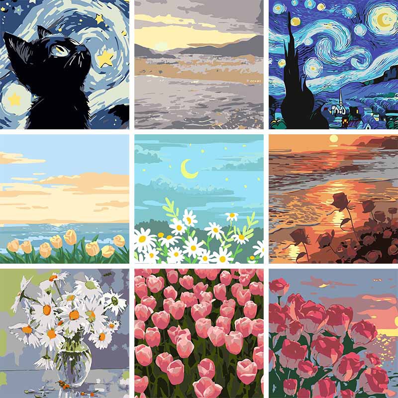 30X30 Landscape Digital Oil Painting Flower Decorative Painting Healing Tulip Coloring Oil Painting Wholesale 30X30 Landscape Digital Oil Painting Flower Decorative Painting Healing Tulip Coloring Oil Painting Wholesale