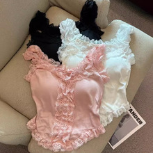 蕾丝无袖背心女修身夏季新款带胸垫性感纯欲风针织衫上衣内穿外搭