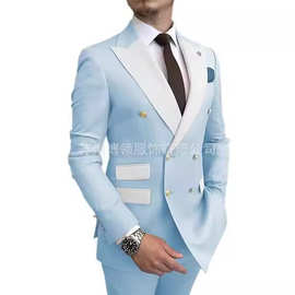 新款亚马逊男士商务休闲西服新郎伴郎婚礼宴会西装修身西装套装
