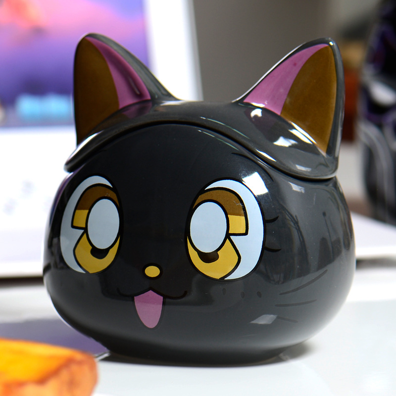 Taza de gato de la suerte cuidadosamente seleccionada para niñas, taza de cerámica bonita y creativa, taza con tapa, taza de agua para oficina, taza para parejas