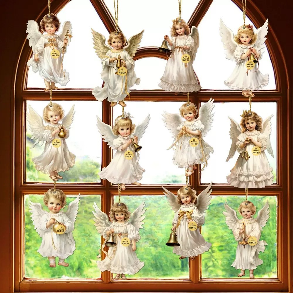Colgante 12 piezas Victoria Angel Wood Decoration Set Decoración festiva tradicional Decoración del hogar y ventanas