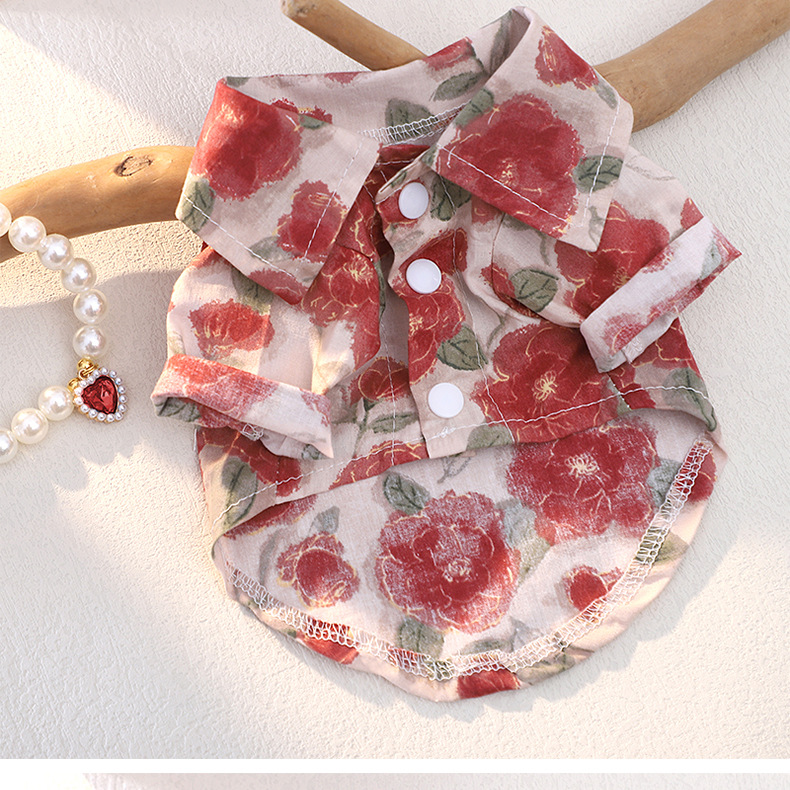 Chaleco para perro con rosas camisa ligera para perros pequeños_voghion.com