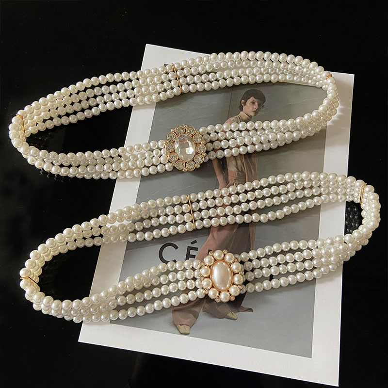 Wholesale Full Pearl Braided Rhinestone Inlaid Beaded Elastic Belt Nihaojewelry display picture 12