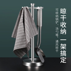 Kitchen Utensil Rack Rotating Kitchen Shelf 304 Stainless Steel Hook Rack Home Pot Spoon Storage Shelf Direct Manufacturer Sale