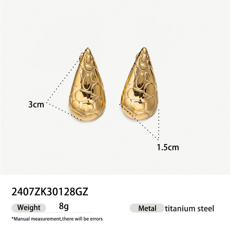 Teena Oumei gota de agua natural 18k oro de acero inoxidable pendientes de alta calidad nicho personalidad pendientes de acero de titanio aretes