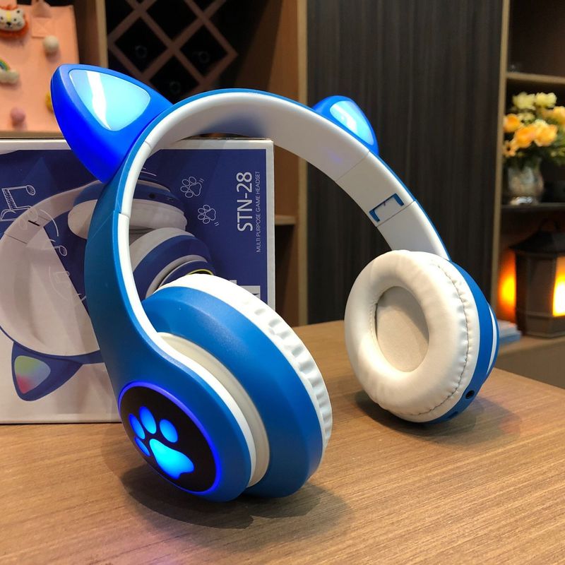 2025年新型発光ヘッドホン型ワイヤレスBluetooth猫耳イヤホン ゲーム、復習、リスニング学習、学生、家庭用|undefined