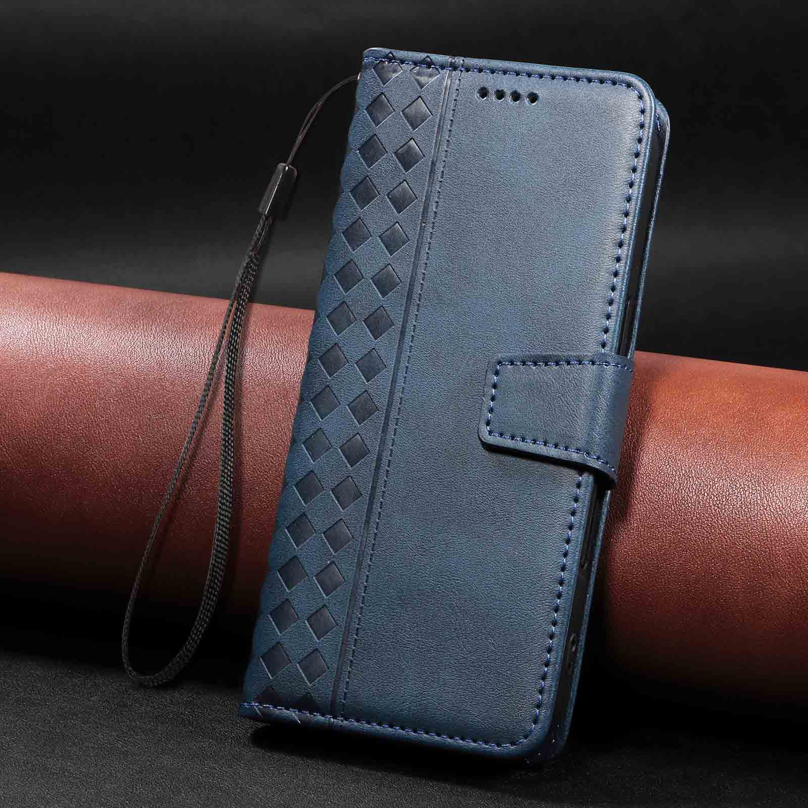 适用三星S26edge小方格手机壳S24翻盖S25牛纹皮套Note10保护套J6