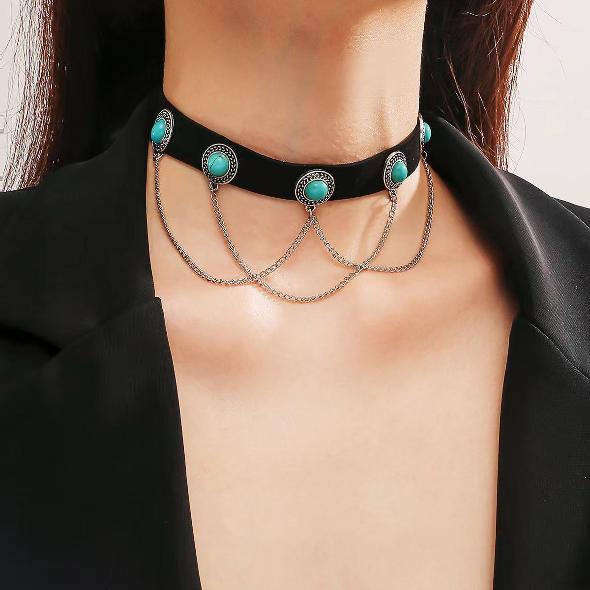 Vielseitiger Stil, beliebt in Europa und Amerika: Einzigartige dunkle Punk-Halskette, schwarzes Lederchoker, Gothic-Accessoires_voghion.com