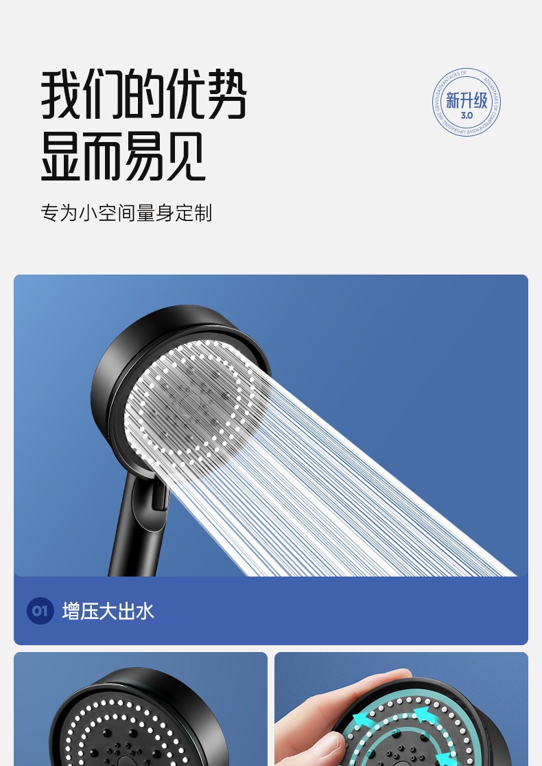 Cross-border shower head, pressurized super strong shower set, bath faucet, bathroom heater, household shower head, rain shower wholesale Application Scenario