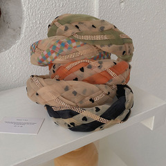 韓版拼色辮子發箍高級感寬邊手工編織鑲鑽頭箍波點格子洗臉發窟女