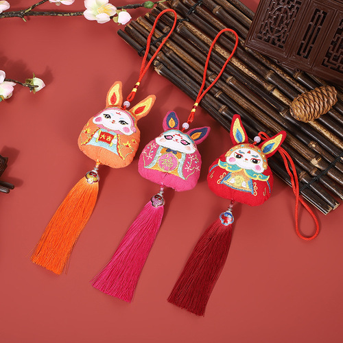 Rabbit Year Good Luck Mascot Cute Cartoon Scented Sachet Blessing Gift Pendant Embroidery Chinese Style Peking Opera Scented Sachet