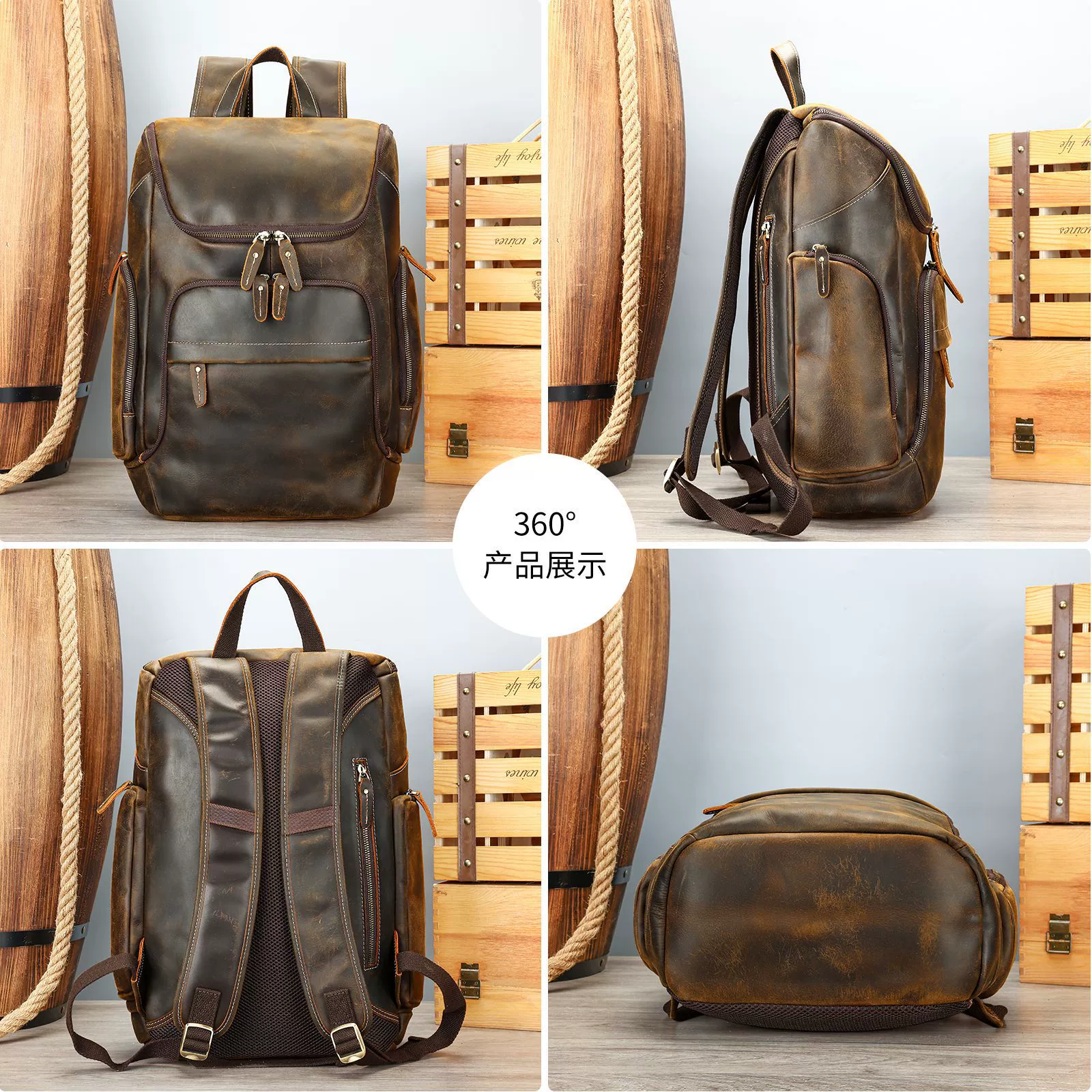玛轮特 Retro leather capacious backpack for traveling, high-end, cowhide, genuine leather
