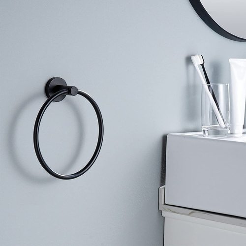 304 stainless steel black towel ring bathroom and toilet matte black simple towel rack nail-free brushed gold black