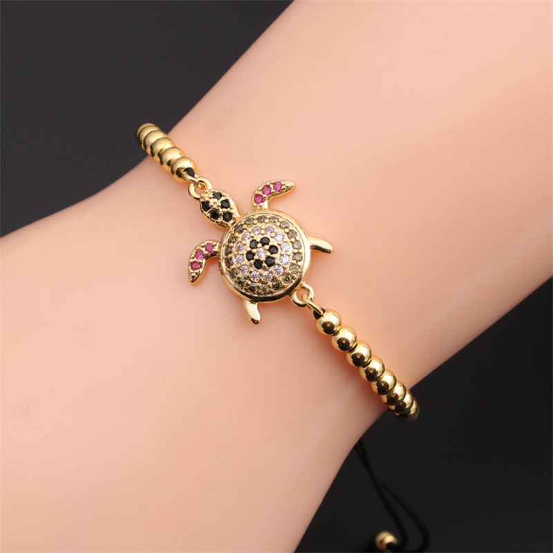 new zircon inlaid tortoise copper beads adjustable bracelet wholesale Nihaojewelry