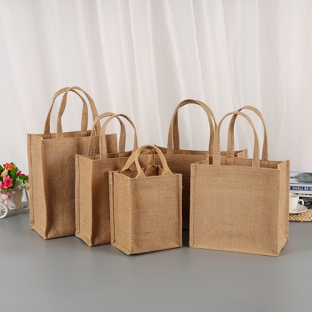 亚麻手提购物袋 大容量黄麻粗麻布礼品袋定制 单肩麻布袋定做