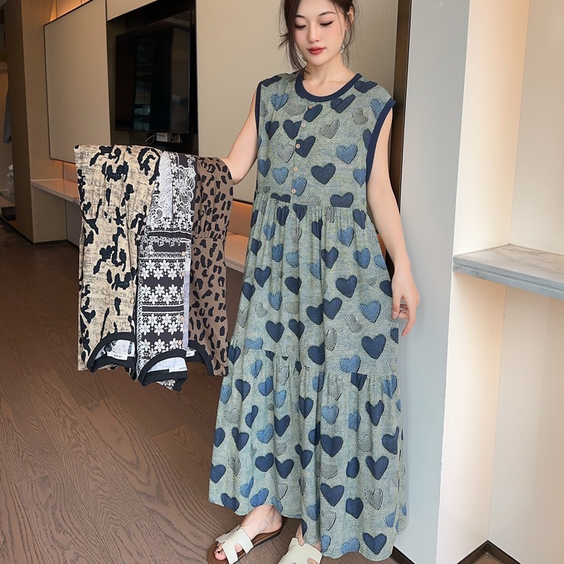夏季新款绵绸背心蛋糕连衣裙女时尚设计款外穿大码纽扣无袖背心裙|undefined
