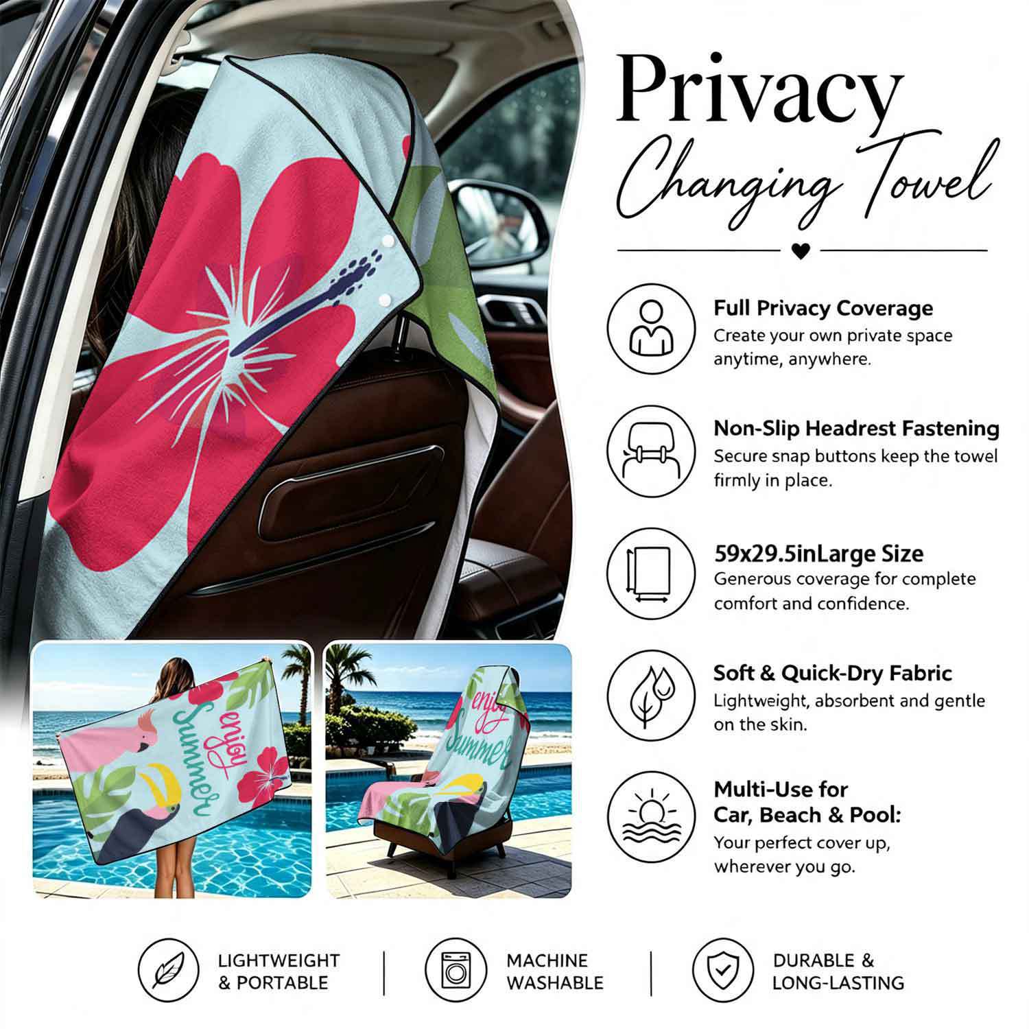 Summer bath towel and car seat cover 2-in-1, ultra-fine fiber outdoor beach and car dual-use universal seat cushion