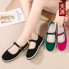 Spring and Summer Handmade Multi-layer Sole Cloth Shoes for Women, Old Beijing Style Cloth Sole Shoes for Middle-aged and Elderly Mothers, Embroidered Shoes with One-word Style Buckle Straps
