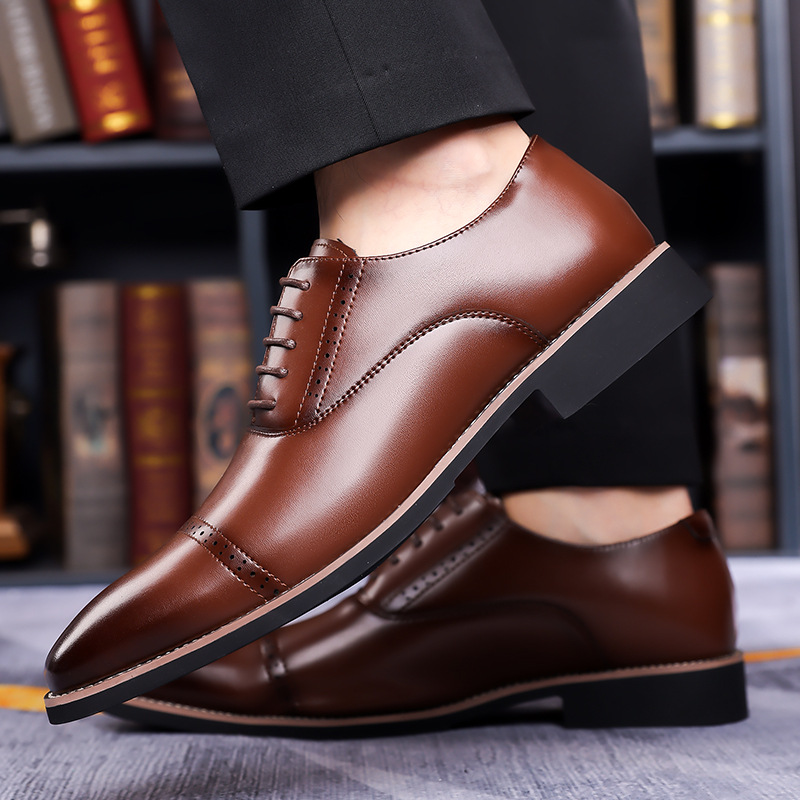 Zapatos de cuero para hombres 2024 nuevos zapatos de negocios de tres juntas de tamaño grande, cordones, zapatos de oficina para caballeros, zapatos de derby image 5