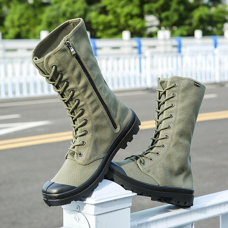 Year-Round Supply of Zipper Hard-Soled High-Top Hiking Shoes, Korean Style Trendy Canvas Shoes, Casual Shoes, Tongue-Connected Men's Shoes