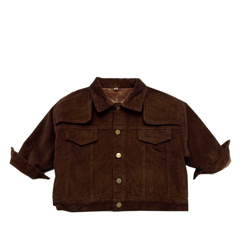 High-quality Korean style children's fine striped velvet jackets for boys and girls, lapel velvet jackets, work clothes, thickened warm jackets, trendy