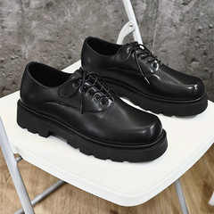 Square toe shoes men's shoes spring new Hong Kong style low-top small leather shoes youth casual shoes shoes large toe leather shoes