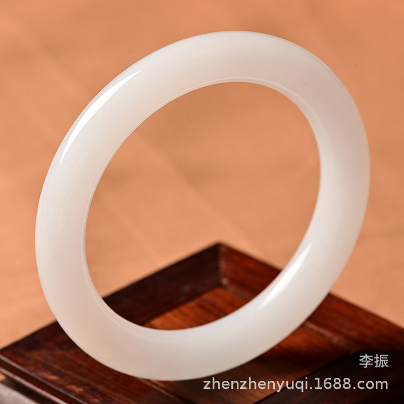 Xinjiang Hotan White Jade Bracelet Round Bar Retro Ethnic Style Women's Natural Genuine Suet Kunlun Gold Silk Jade Bracelet