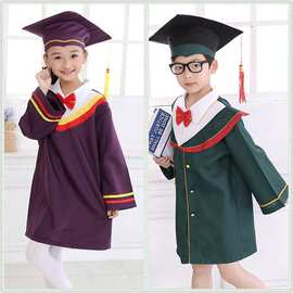 新款儿童博士服幼儿园小学生毕业礼服学士服帽表演服演出服毕业袍