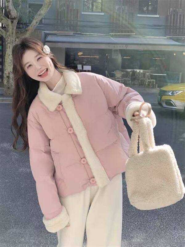拼接甜美减龄翻领羽绒棉服女冬新款小个子短款加厚保暖棉服外套潮|undefined