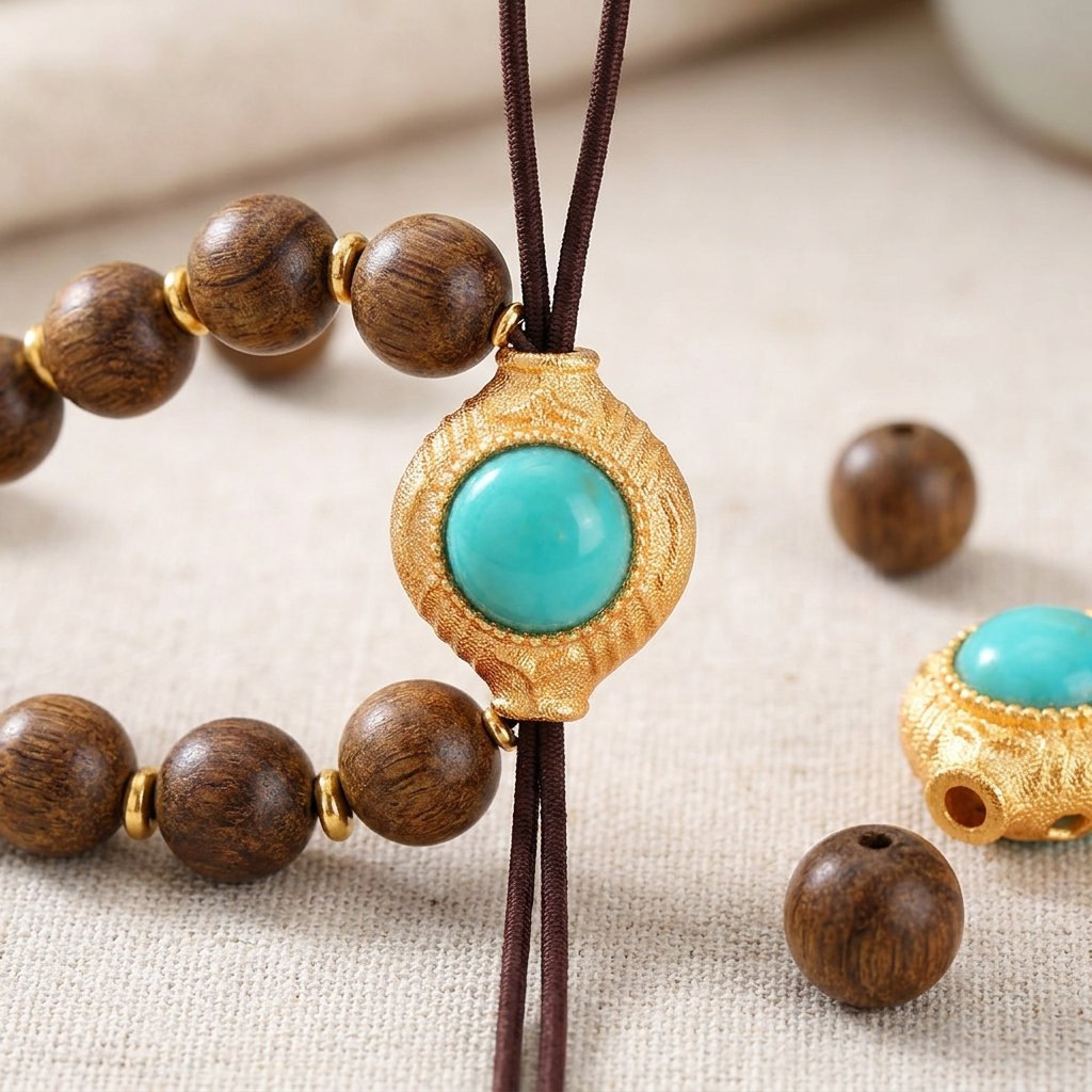24K Gold-Plated Copper Inlaid with Natural Southern Red Agate and Turquoise Hollow Fish Beads, Ruyi Back Cloud DIY Bracelet Bead Spacer Accessories