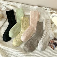 襪子女秋冬加厚羊絨襪保暖點子紗奶油色中筒襪日系軟糯堆堆襪長襪