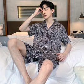 男士睡衣夏季冰丝男款夏款短袖套装薄款春秋款丝绸家居服2024新款