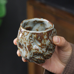 Crude Pottery Tea Cup Master Single Cup Vintage Shiye Burned Five Elements Cup Set Praised Silent Cup Ceramic Kung Fu Tea Set Tea Tasting Cup