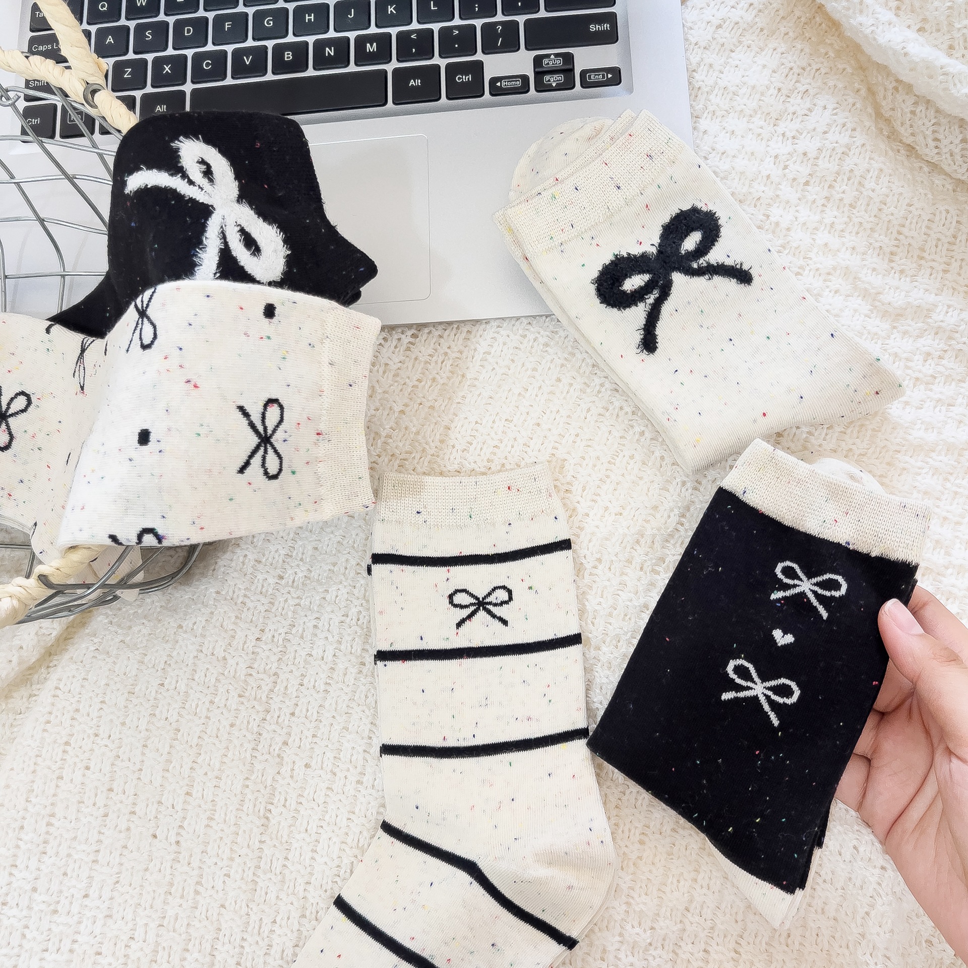 45g Weight Socks Classification Socks Lingerie Type Cotton Fabric Type A Pair Quantity Holiday Occasion Non-Slip Function Bow Knot Pattern Summer Season Women's Gender Sweet Style Sweet Women's Bow Knot Cotton Crew Socks A Pair 6