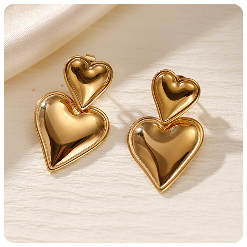 Taina Omeiins amor de moda alta sensación de textura bicolor pendientes de acero inoxidable 18k oro titanio pendientes de acero para mujeres