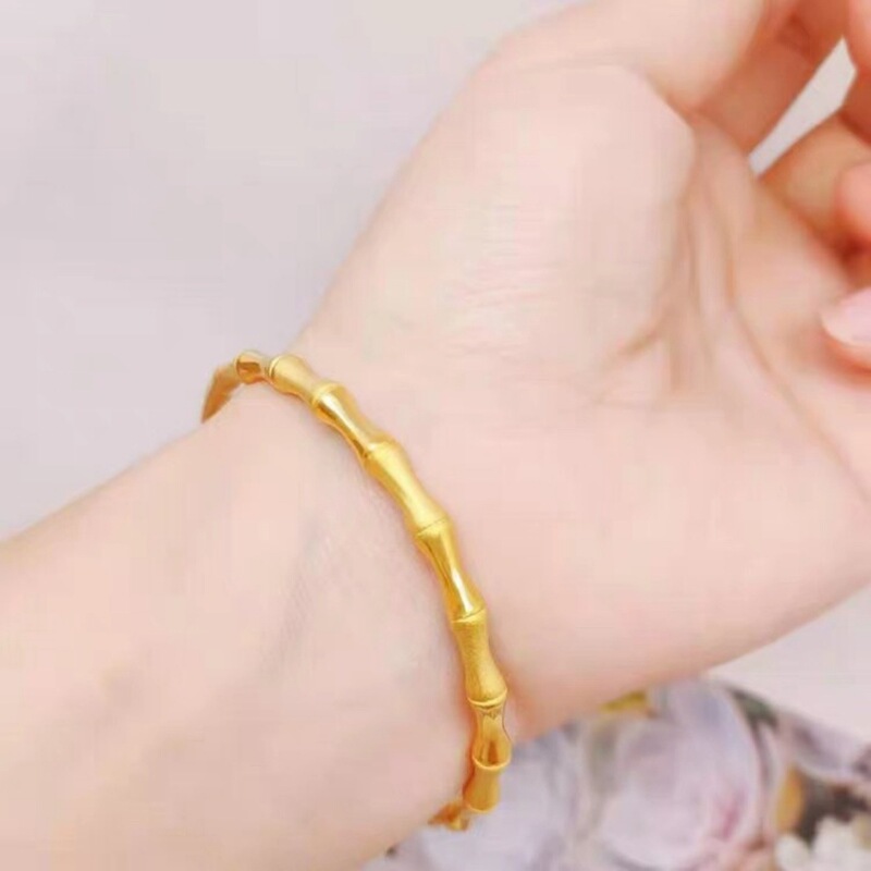 Ancient Sand Gold Jewelry Fine Opening Bamboo Bracelet Women's Imitation Gold Niche Accessible Luxury High-End Bracelet That Will Not Fade for a Long Time Ancient Sand Gold Jewelry Fine Opening Bamboo Bracelet Women's Imitation Gold Niche Accessible Luxury High-End Bracelet That Will Not Fade for a Long Time