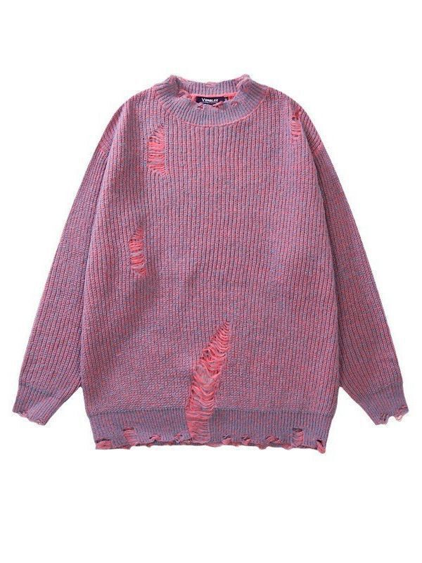 Spring and Autumn new fashion brand ripped round neck sweater men's hip hop loose bf style couple knitted sweater one-piece delivery