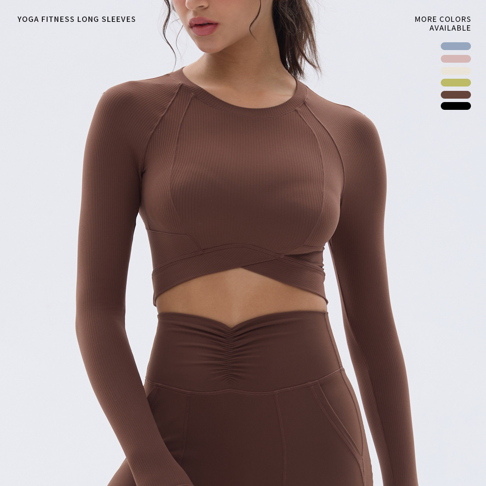 Yoga Clothing Top Women's Quick-drying Running Short Navel-exposed Elastic Tight Fitness Long-sleeved T-shirt Training Clothing Autumn