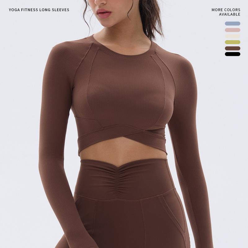 Yoga Clothing Top Women's Quick-drying Running Short Navel-exposed Elastic Tight Fitness Long-sleeved T-shirt Training Clothing Autumn