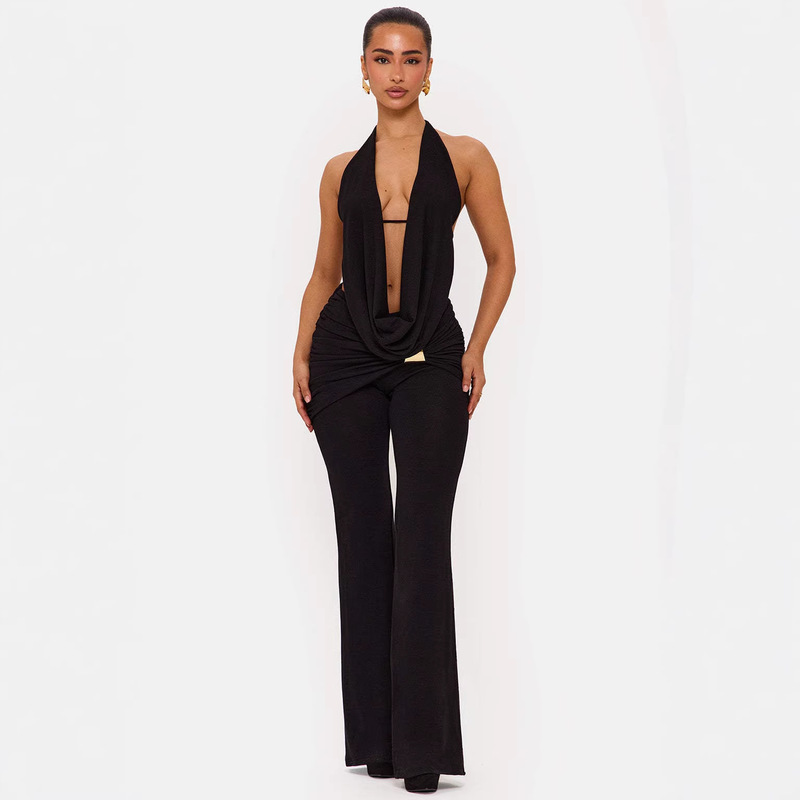 Q25S818-2026 New European and American Cross-Border Women's Clothing Elegant V-Neck Design Slimming Waist-Cinching Figure-Flattering Set for Women