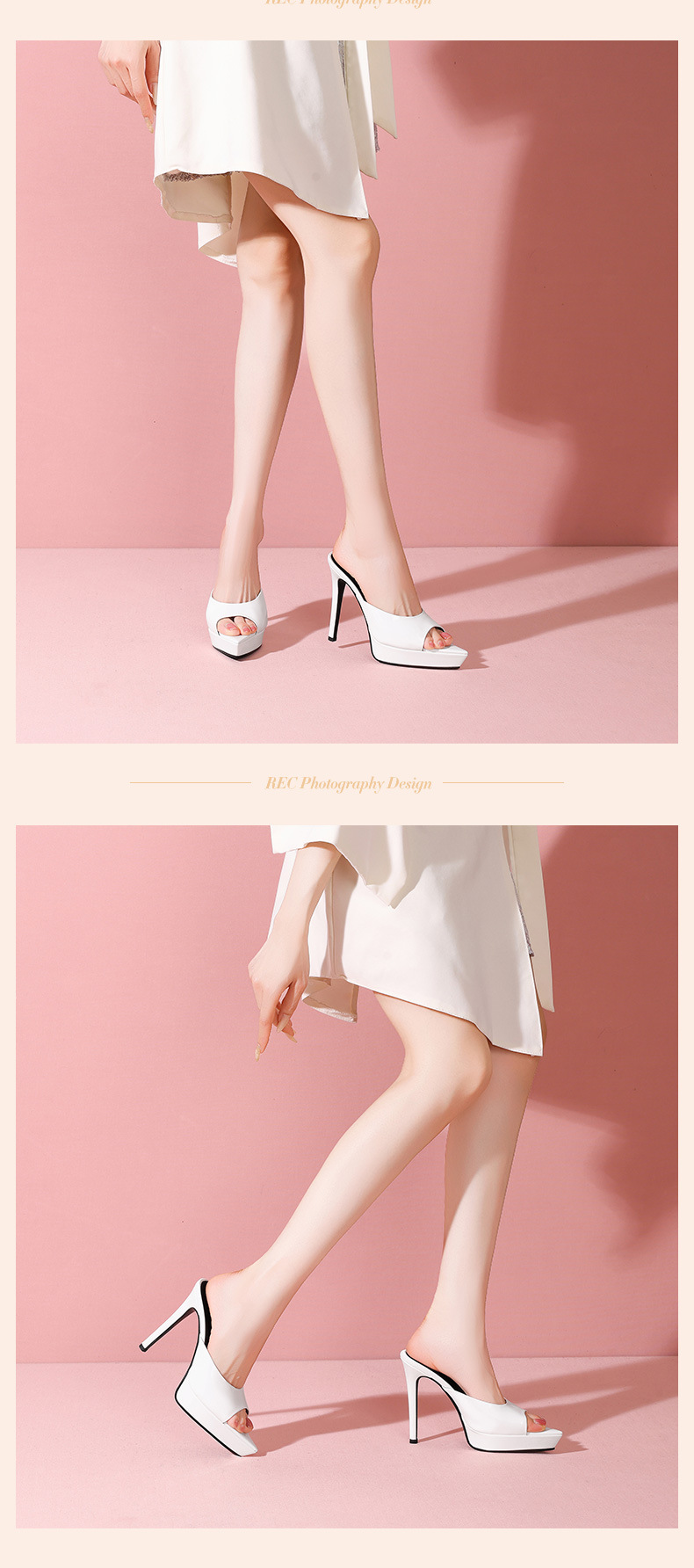 Sandal cao gót nữ mũi nhọn đế platform da thật gót 12 cm — Trắng 12cm chi tiết 10
