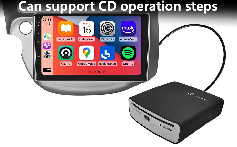 Universal car CD player with lossless USB connection, in-dash CD player with FM transmitter and AUX output box