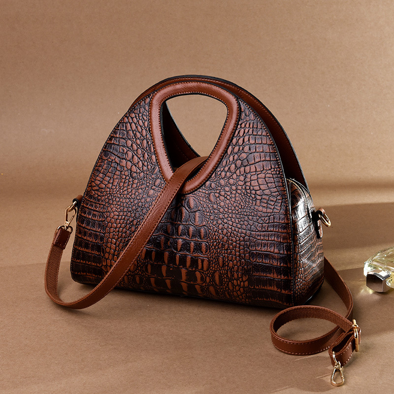 Women's Fashion bags Shoulder Crossbody Embossed Soft Leather Middle-aged Vintage Handbag_voghion.com
