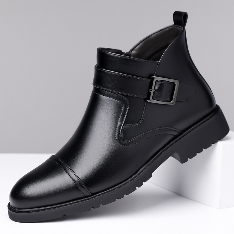 [Ready Stock] Mid-Top Chelsea Boots for Men, British High-Top Leather Shoes, Business Boots, Short Boots, Men's Leather Boots for Youth
