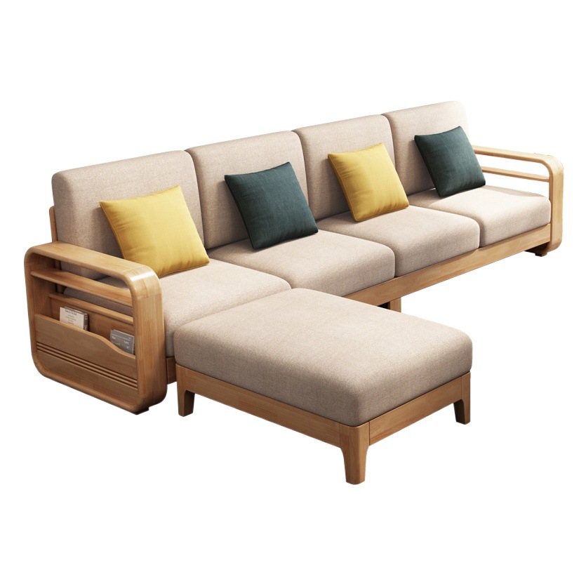 Sofá de madera maciza, combinación de sala de estar de apartamento pequeño, moderno y simple, estilo de troncos nórdicos, esquina, sofá extraíble y lavable