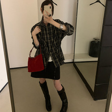 2025秋季新款韩国东大门复古休闲学院风翻领长袖格纹衬衫女上衣