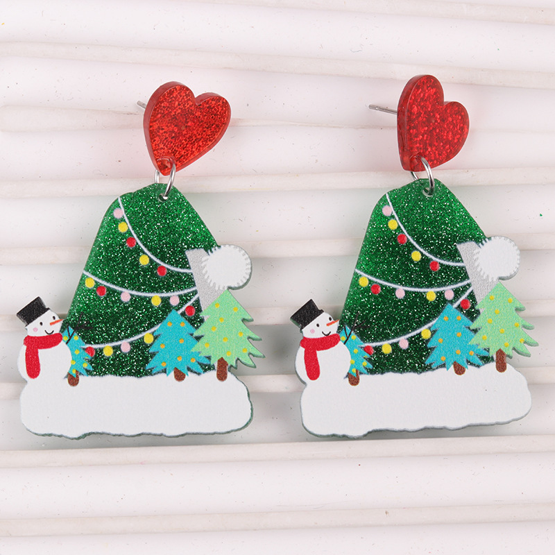 ヨーロッパとアメリカのクリスマスイヤリング、ハート型のカラフルなクリスマスツリー、アクリルイヤリング、シンプルで個性的なイヤリング、女性用イヤリング|undefined